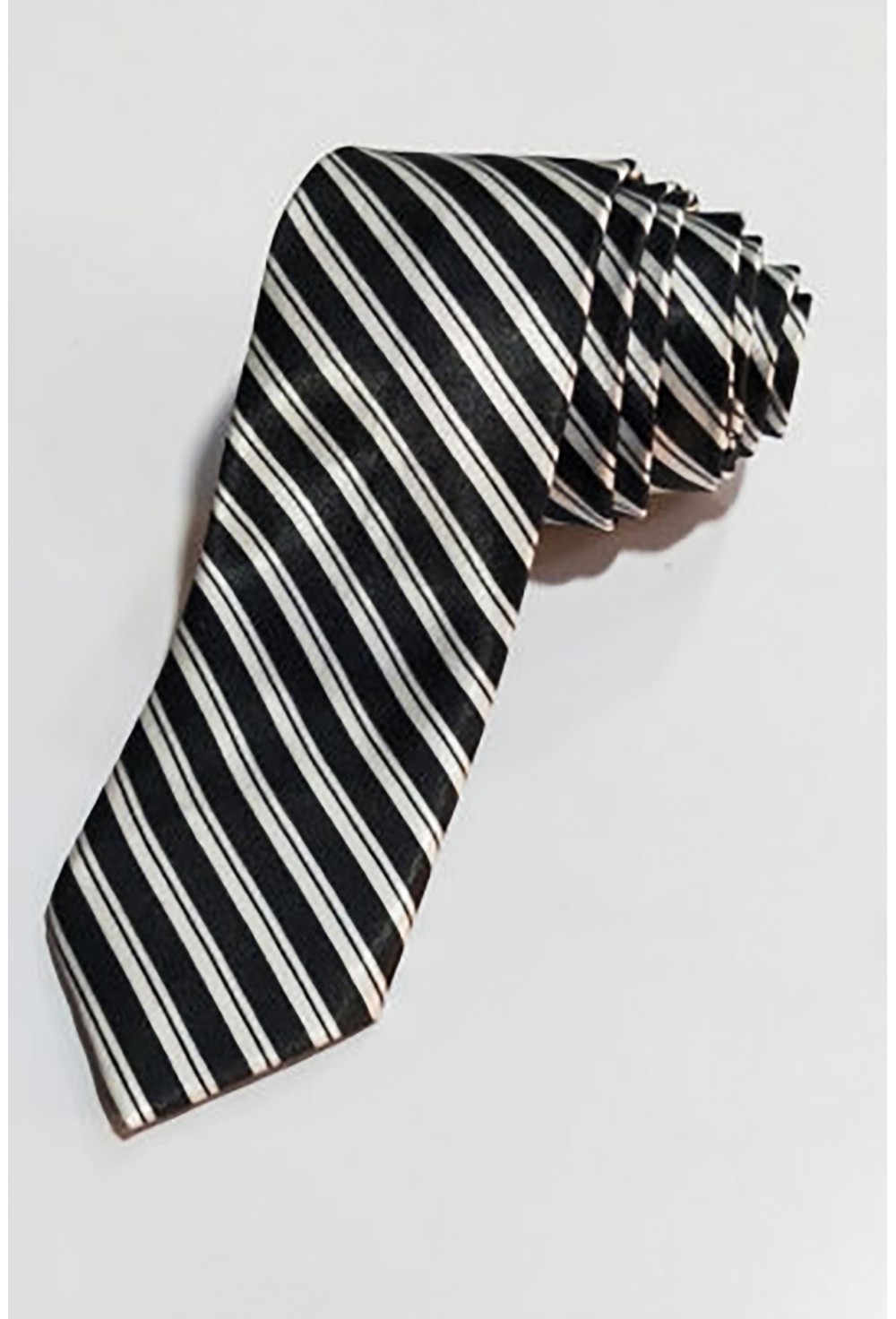 Stripe black white satin cotton tie
