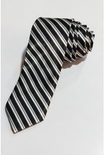 Stripe black white satin cotton tie
