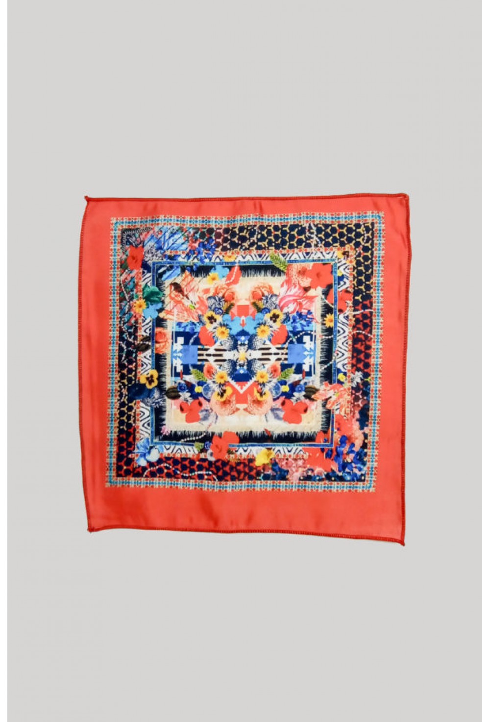 Printed Red With Multi Color Pocket Square