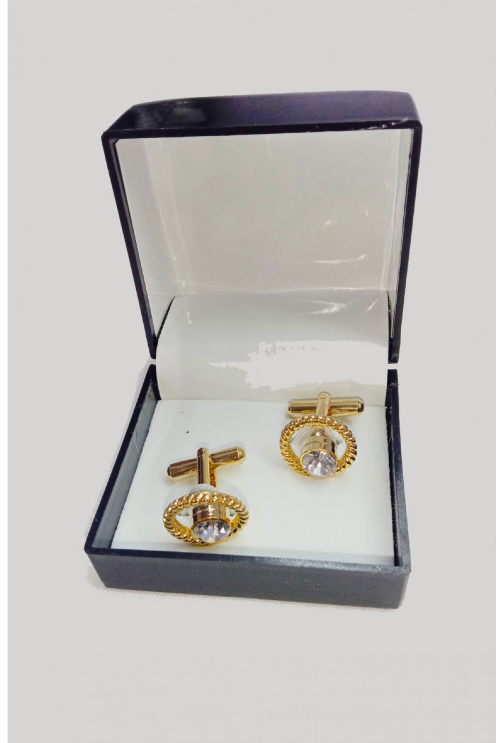 Round Shape Rhinestone-Embellished Cuff-links