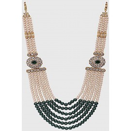 Glossy White & Green Color Mala For Men