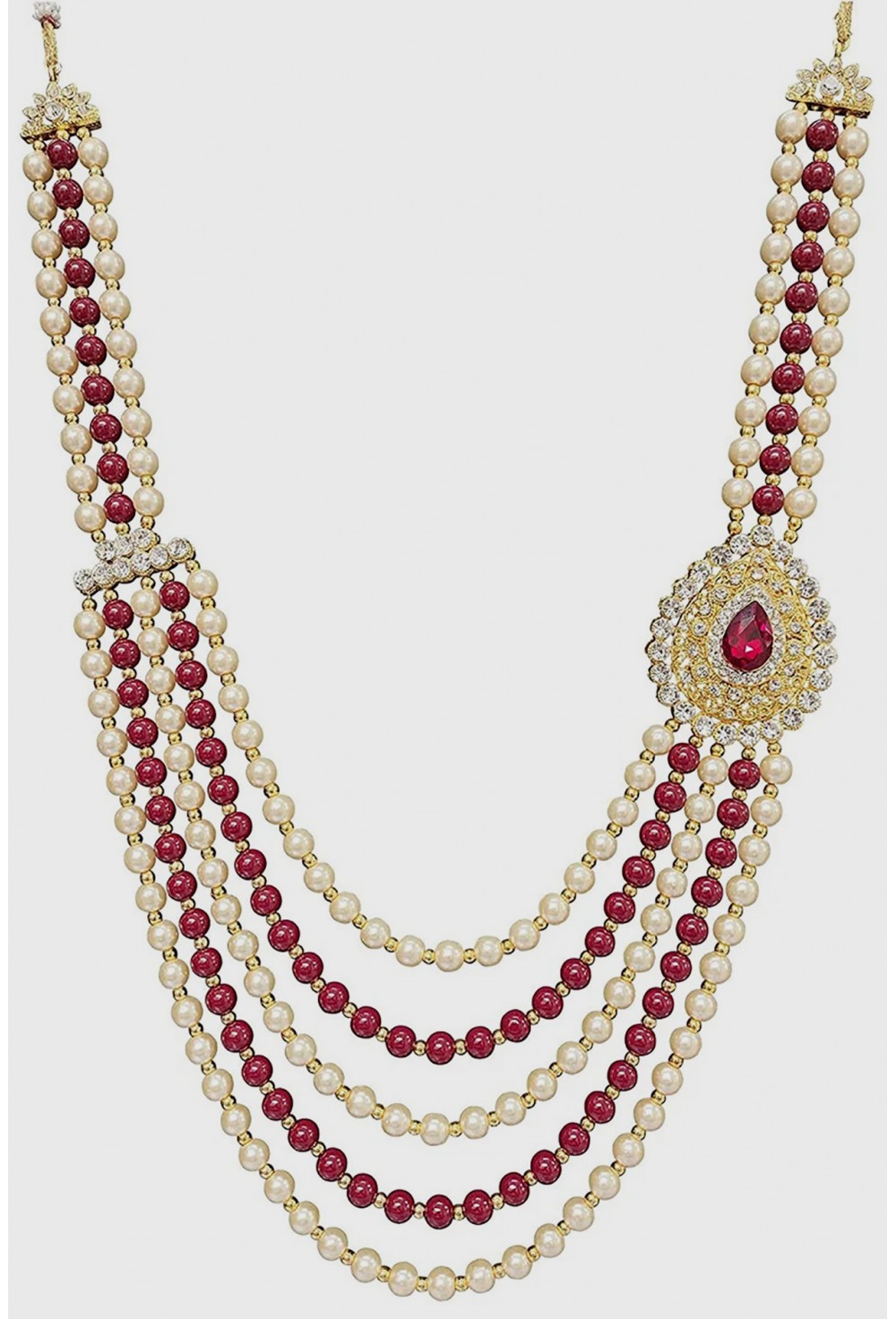 Mehroon & White Moti Mala For Men