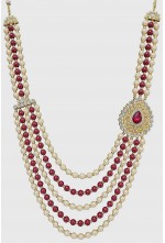 Mehroon & White Moti Mala For Men