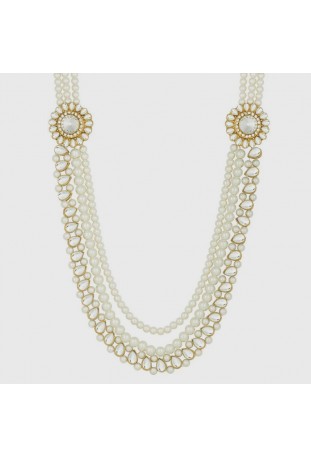 White Gold Color Moti Mala For Men