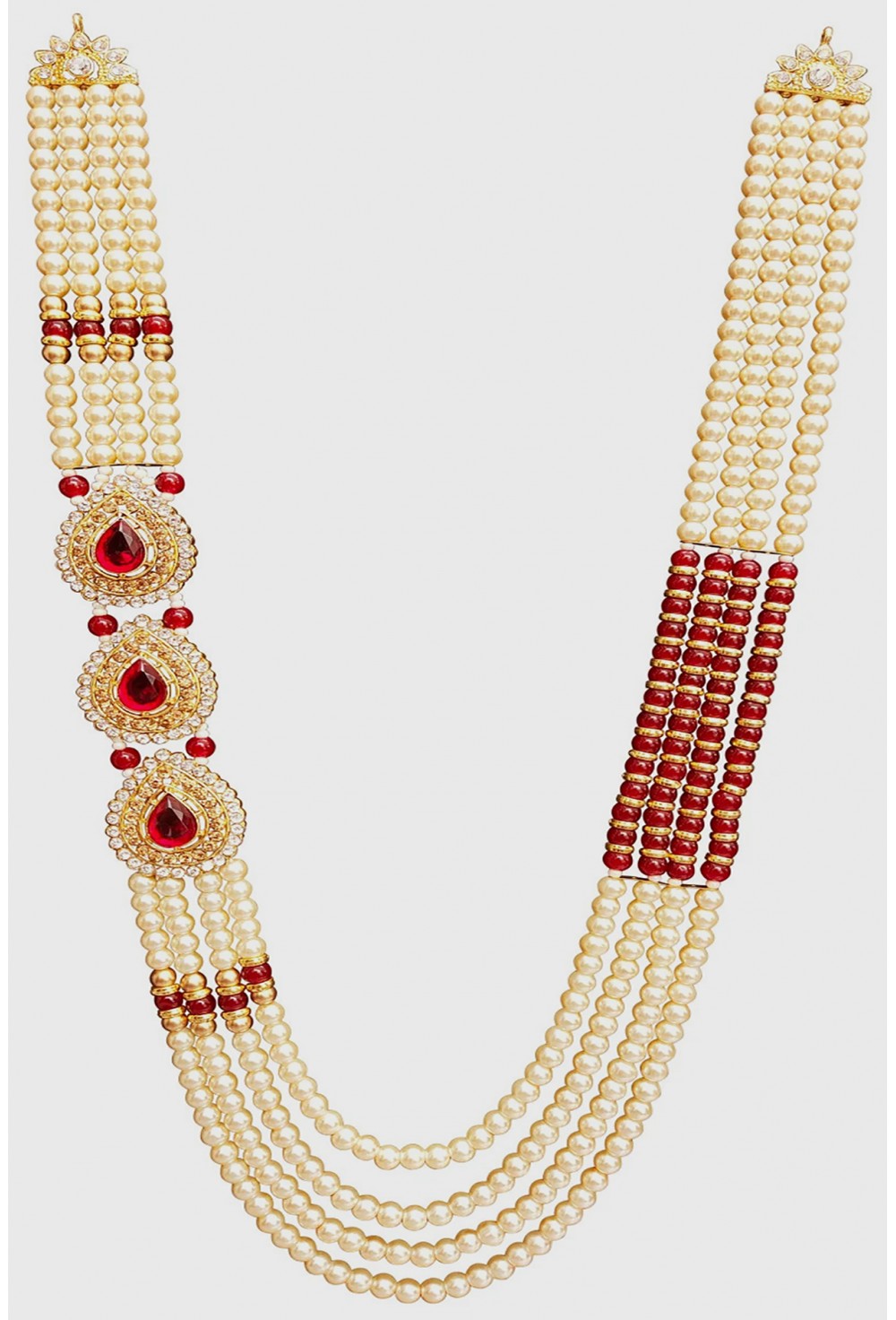 Mehroon & Off White Moti Mala For Men