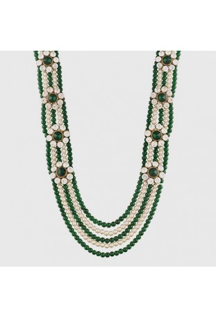 Green & White Moti Mala for men
