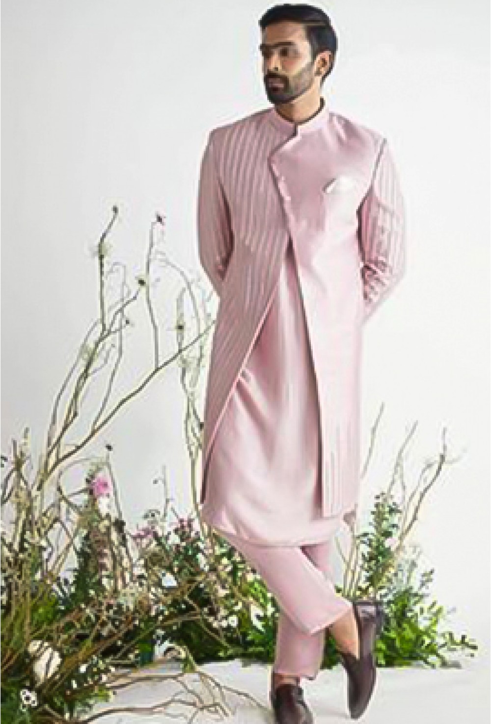 Peach  Stripe Achkan