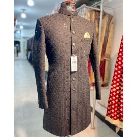 Black Embroidered Achkan