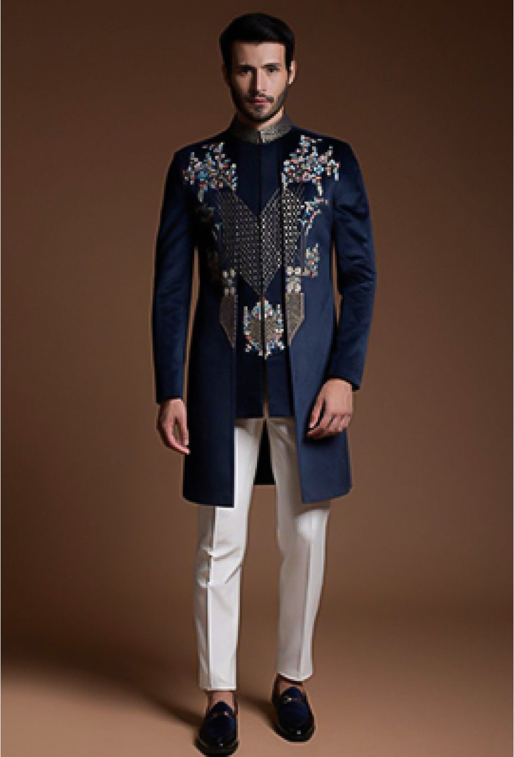Blue Embroidered Achkan
