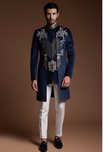 Blue Embroidered Achkan