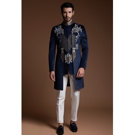 Blue Embroidered Achkan