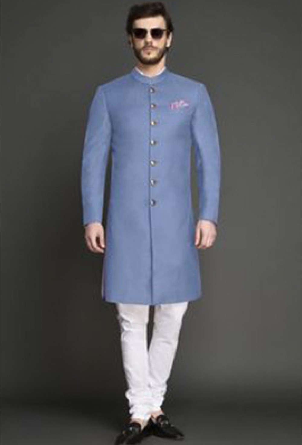 Blue Solid Achkan