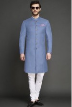  Blue Solid Achkan