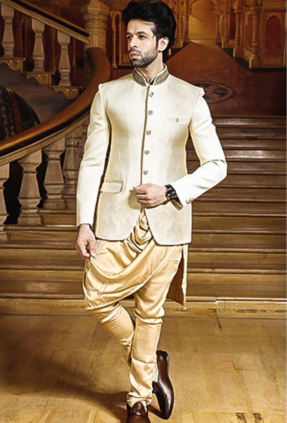 Cream Bandhgala Suit