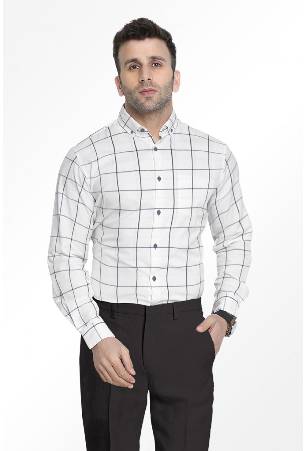 Window check white shirt