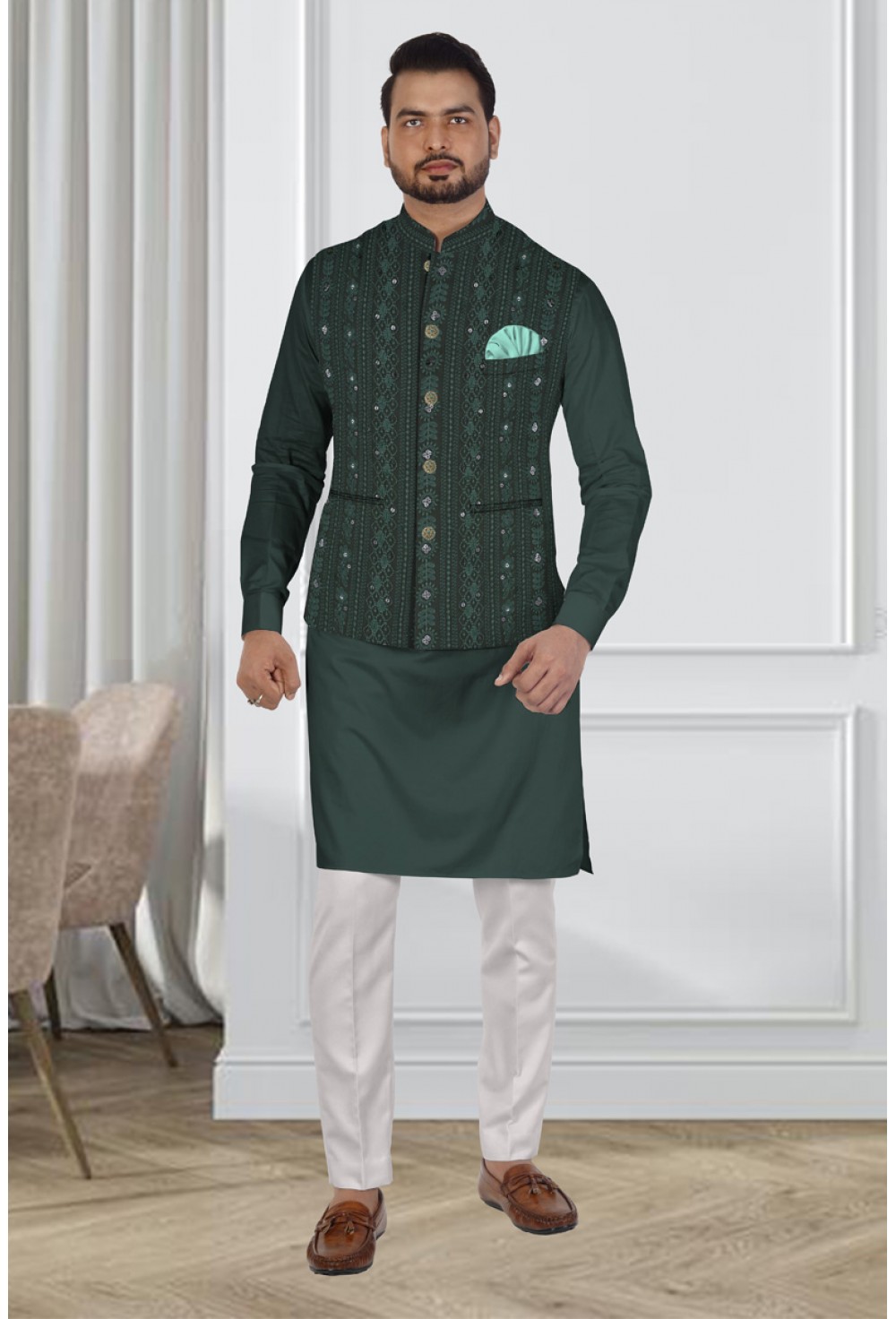 Bottle Green Kurta Jacket