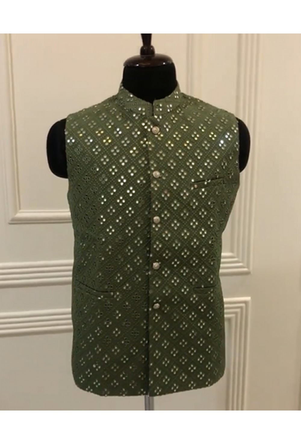 Mehndi Mirror Embroidered Nehru Jacket