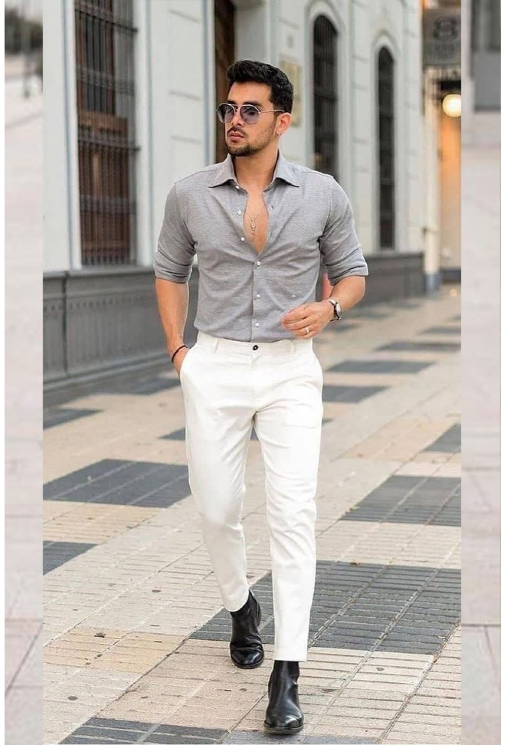 Grey White Casual Shirt Pant