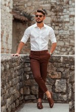 White Brown Semi Formal Shirt Pant