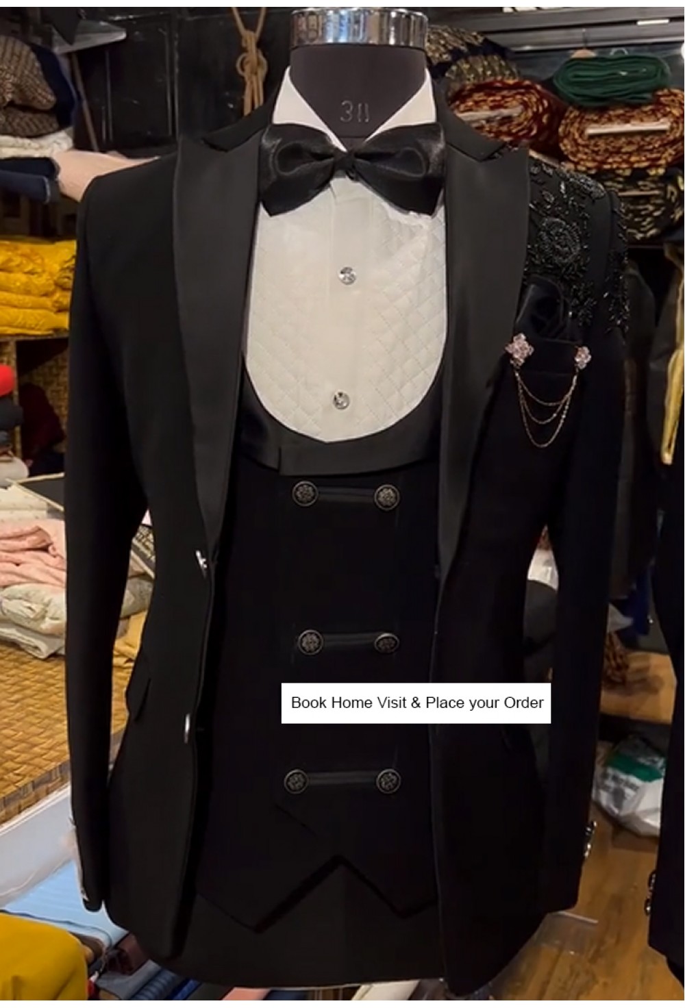 Black 3 pcs Suit & Quilted Shirt