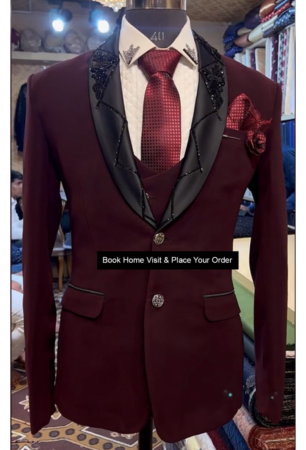 Wine Designer 3 Pcs Suit with Shirt