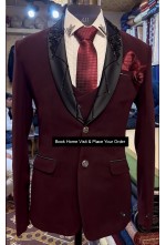 Wine Designer 3 Pcs Suit with Shirt