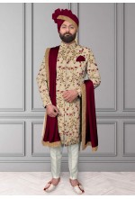 Magenta Floral Embroidred Sherwani