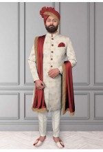 Mehroon Gold Embroidred Sherwani
