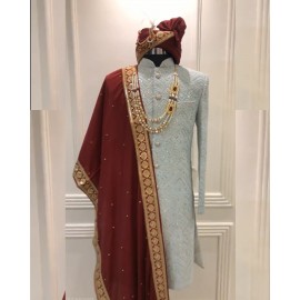 Mehroon White Sherwani