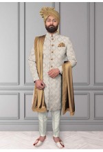 Off white Sherwani with golden stall