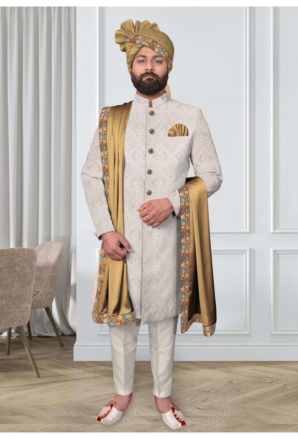 White Sequence embroidered sherwani 