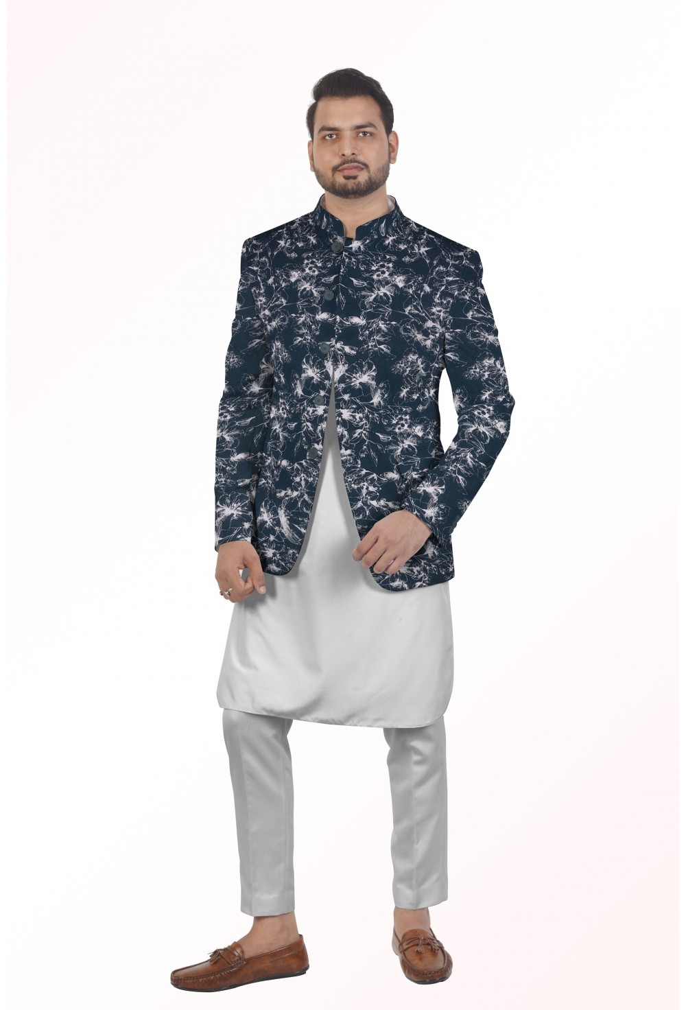 Bandgala with scuba textured print