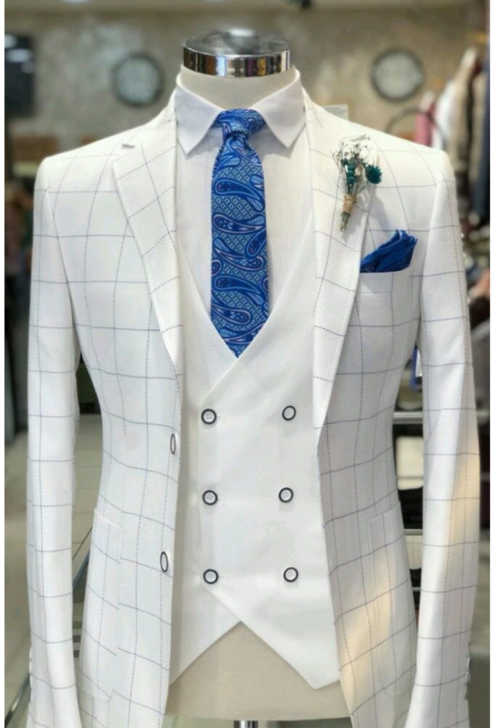 White Check 3-piece Suit