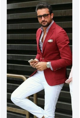 Red Blazer With Check Shirt