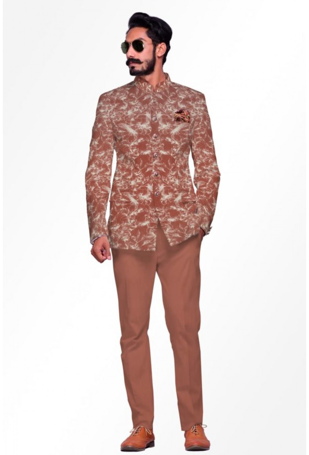 Brick brown Floral jodhpuri suit