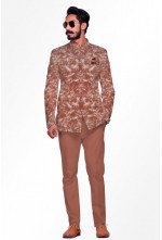 Brick brown Floral jodhpuri suit