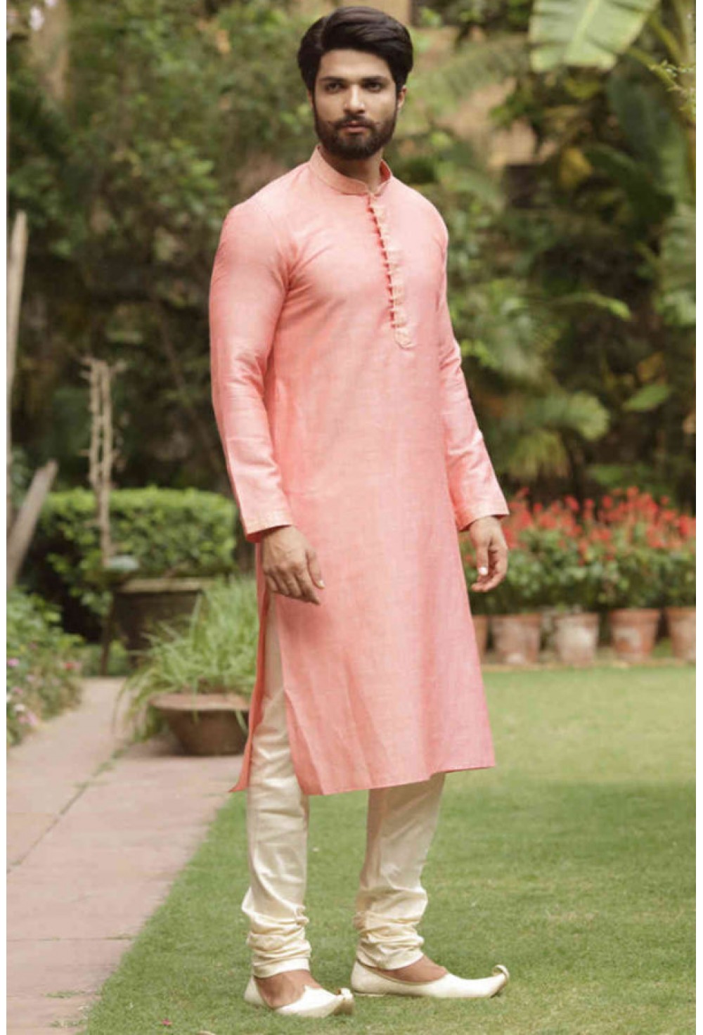 Pink linen kurta