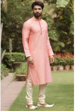 Pink linen kurta