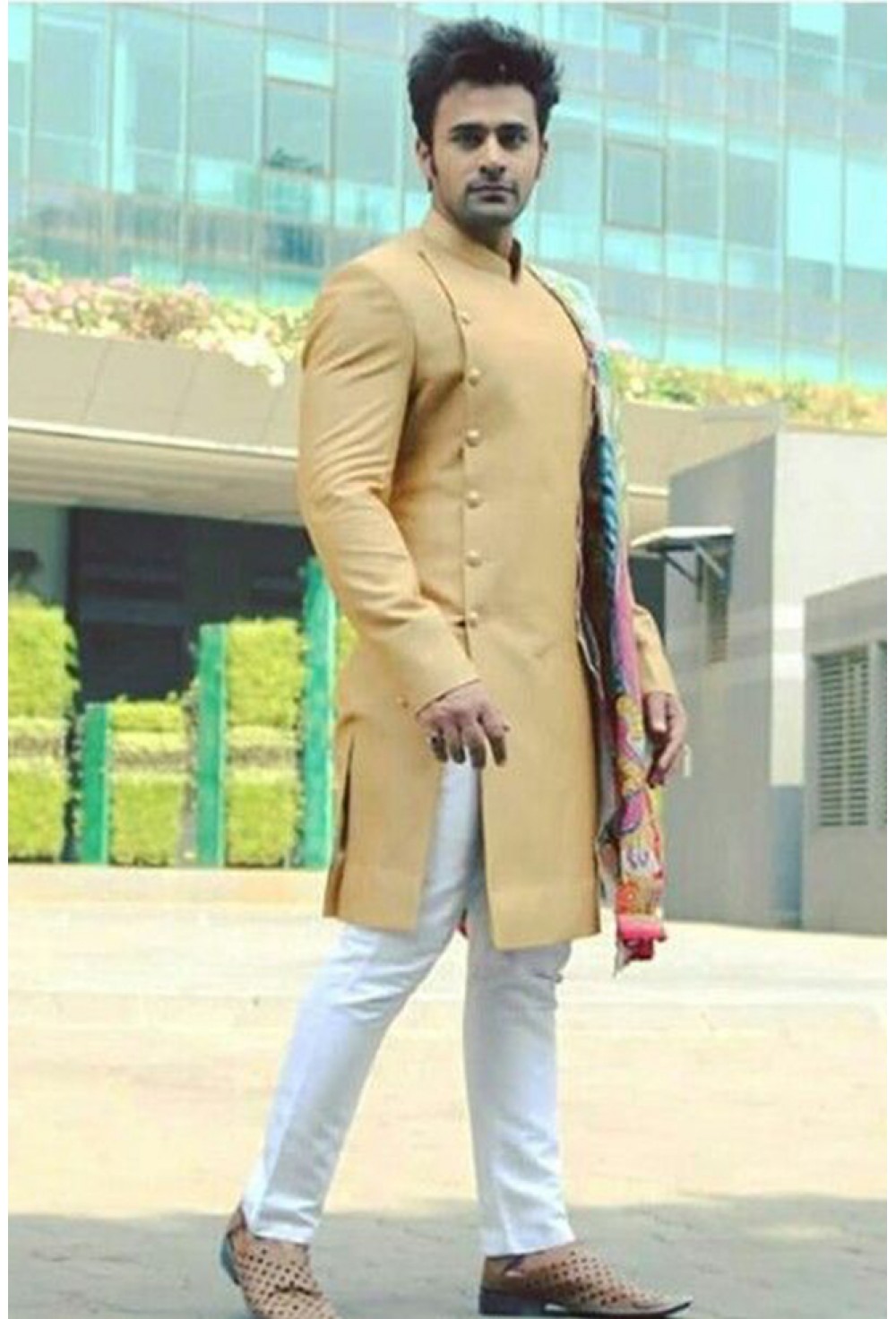 Beige textured indo western