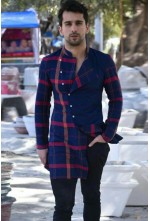 Navy blue check designed kurta