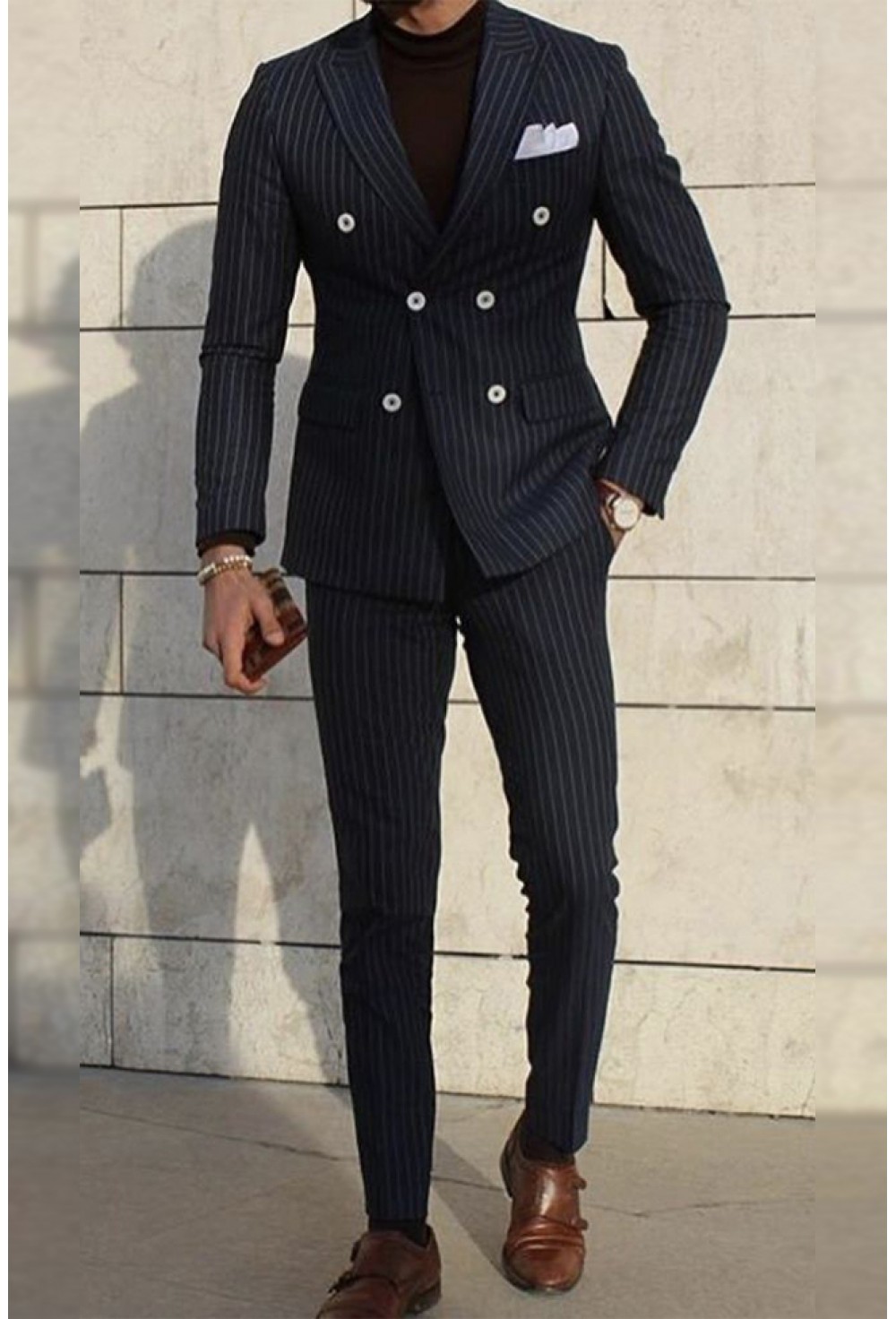 Greyish black stripe suit