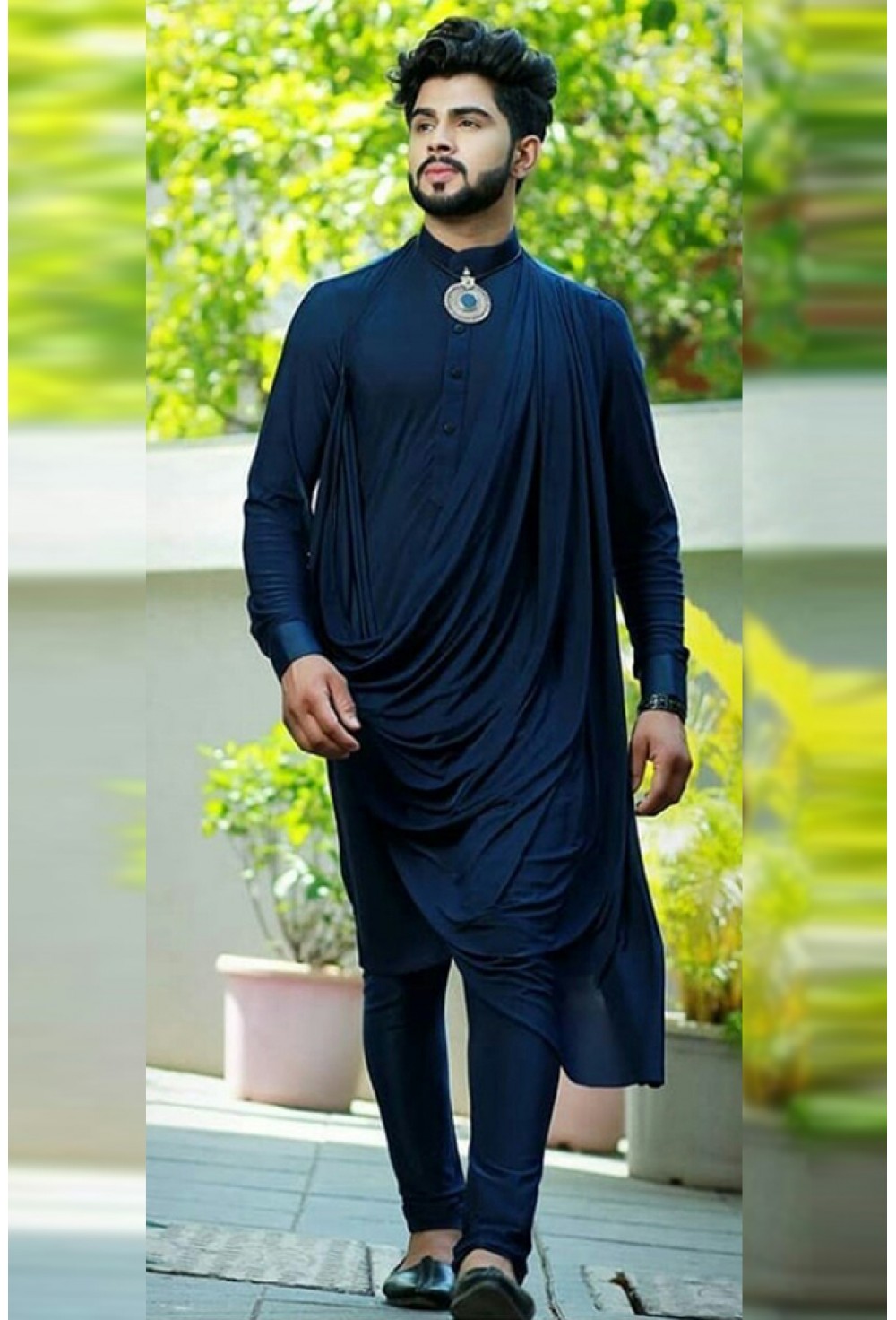 Navy blue drape kurta