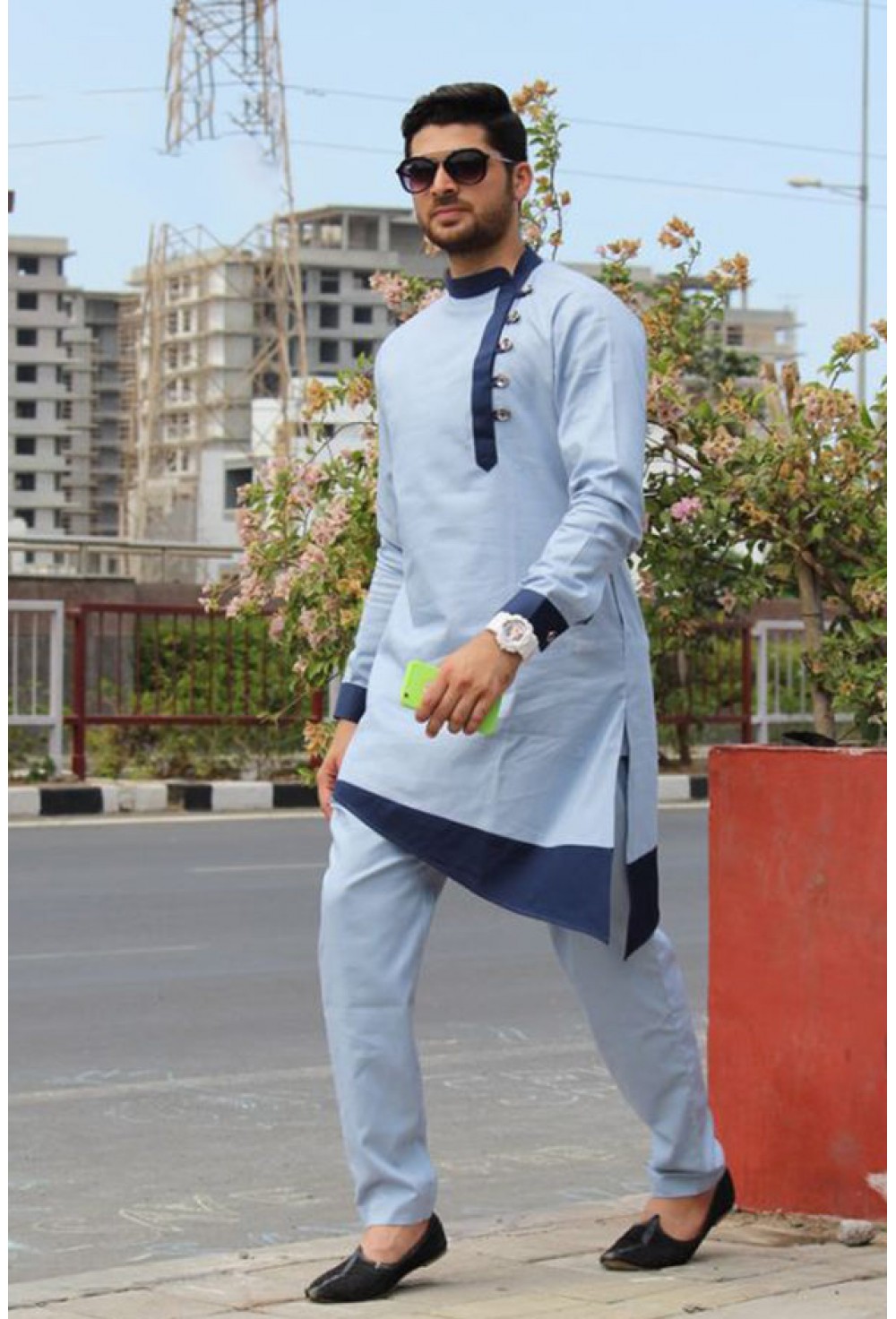 Sky blue designed kurta