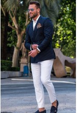 Stripe blazer and white trouser