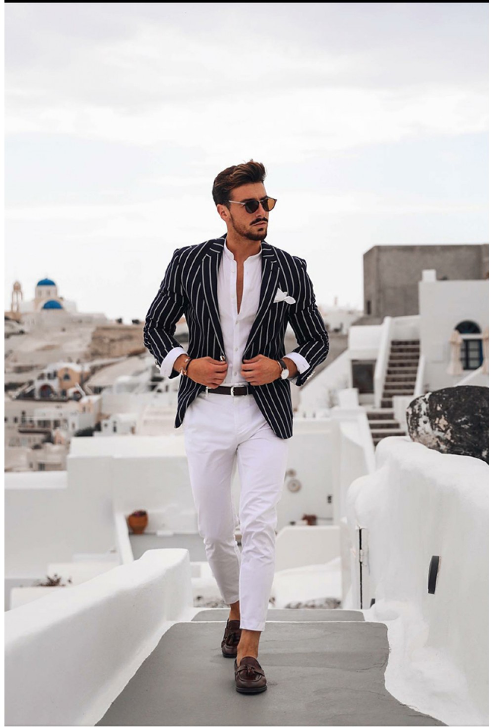 White stripe black blazer