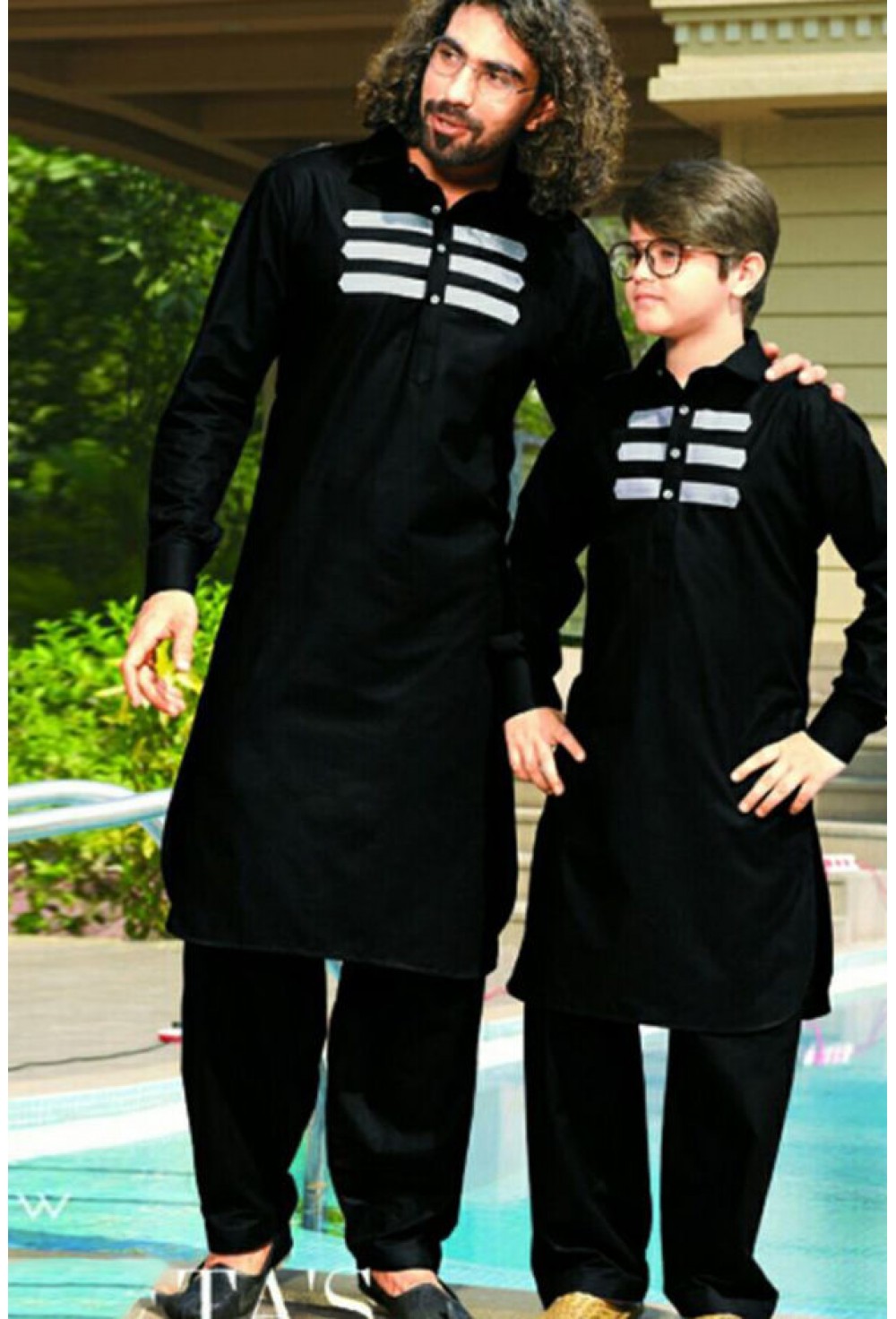 White stripe black pathani kurta
