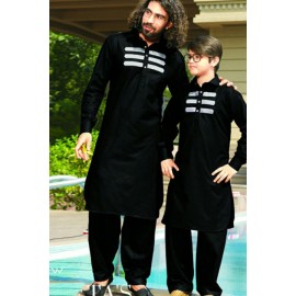 White stripe black pathani kurta