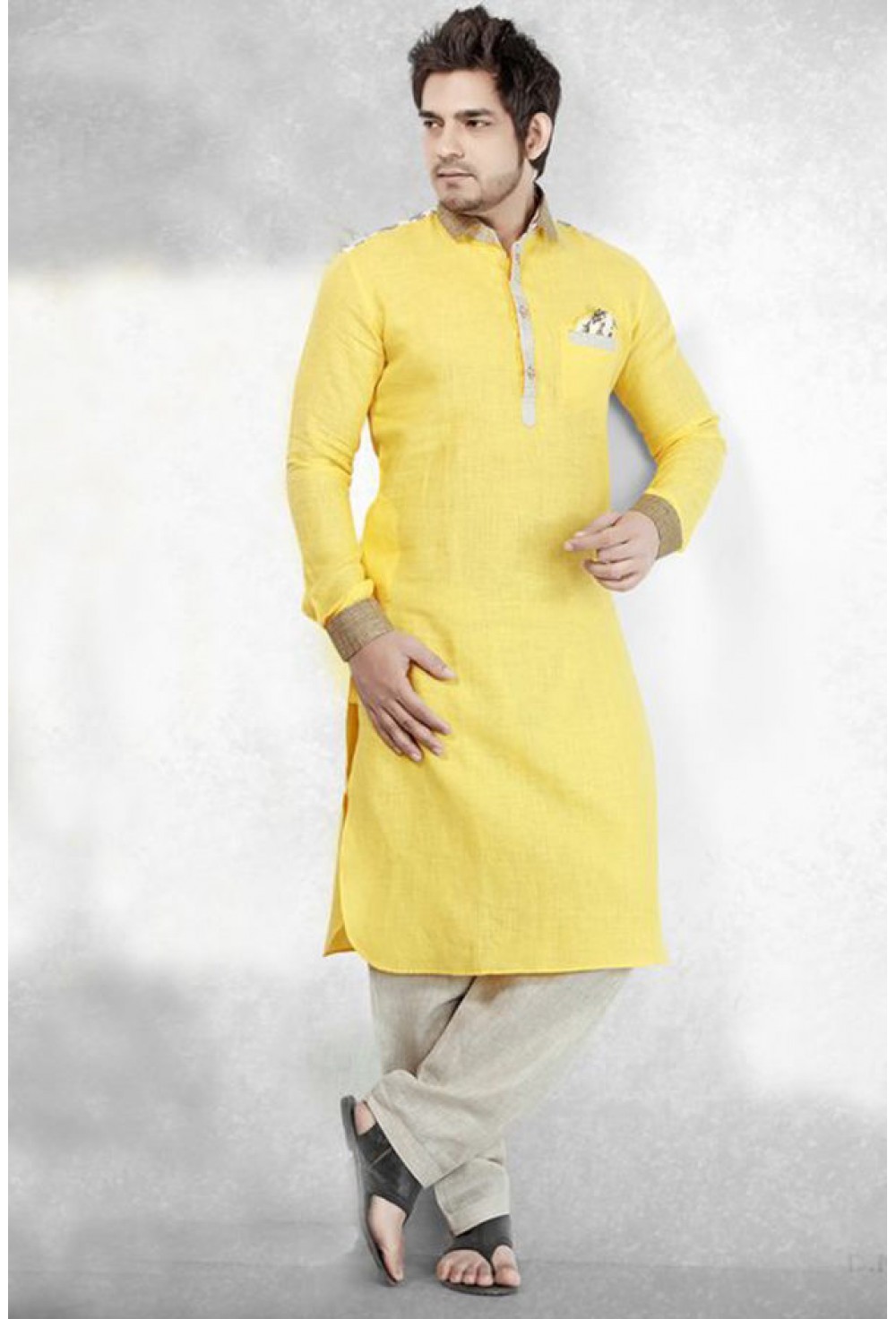 Yellow linen kurta