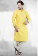 Yellow linen kurta