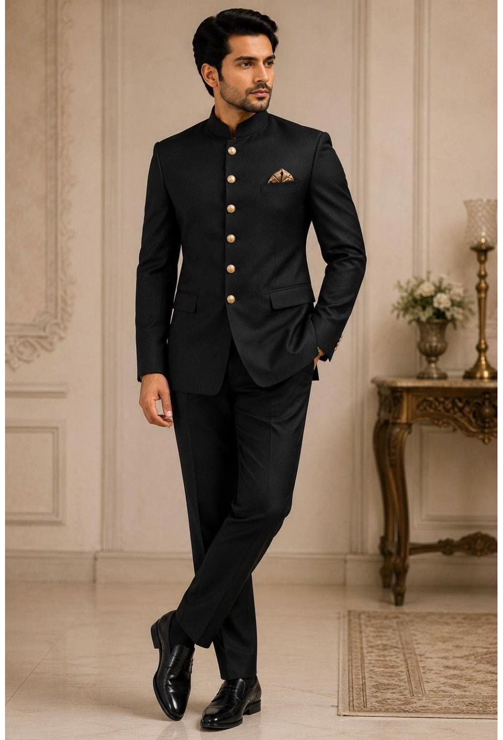 Black Designer Bandhgala